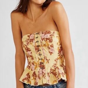 $78 Free People S Lights Out Corset Hook Top Ruffle Edge Strapless Floral